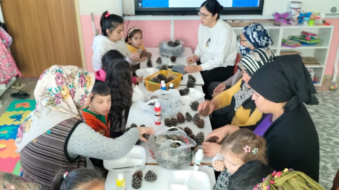 Ailemle Eğitim Yolculuğum Projesi Kapsamında Velilerimizle Birlikte Kozalak Boyama Etkinliği Yaptık.